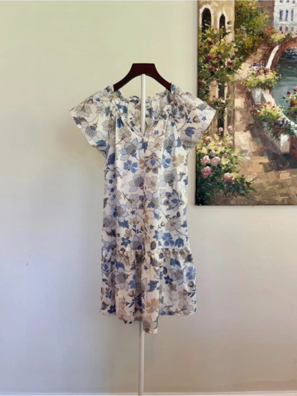 NWT Gap Kids Blue Floral Dress Flutter Sleeve Summer Vacation Size L
